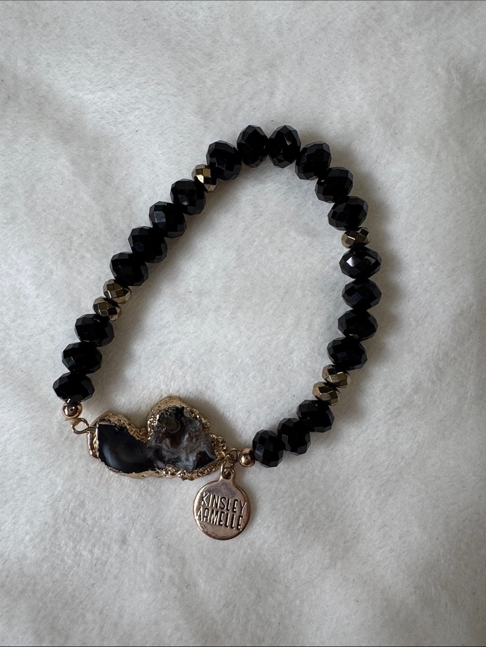 Kinsley Armelle Black Faceted Agate Stretch Bracelet with Gold Accents